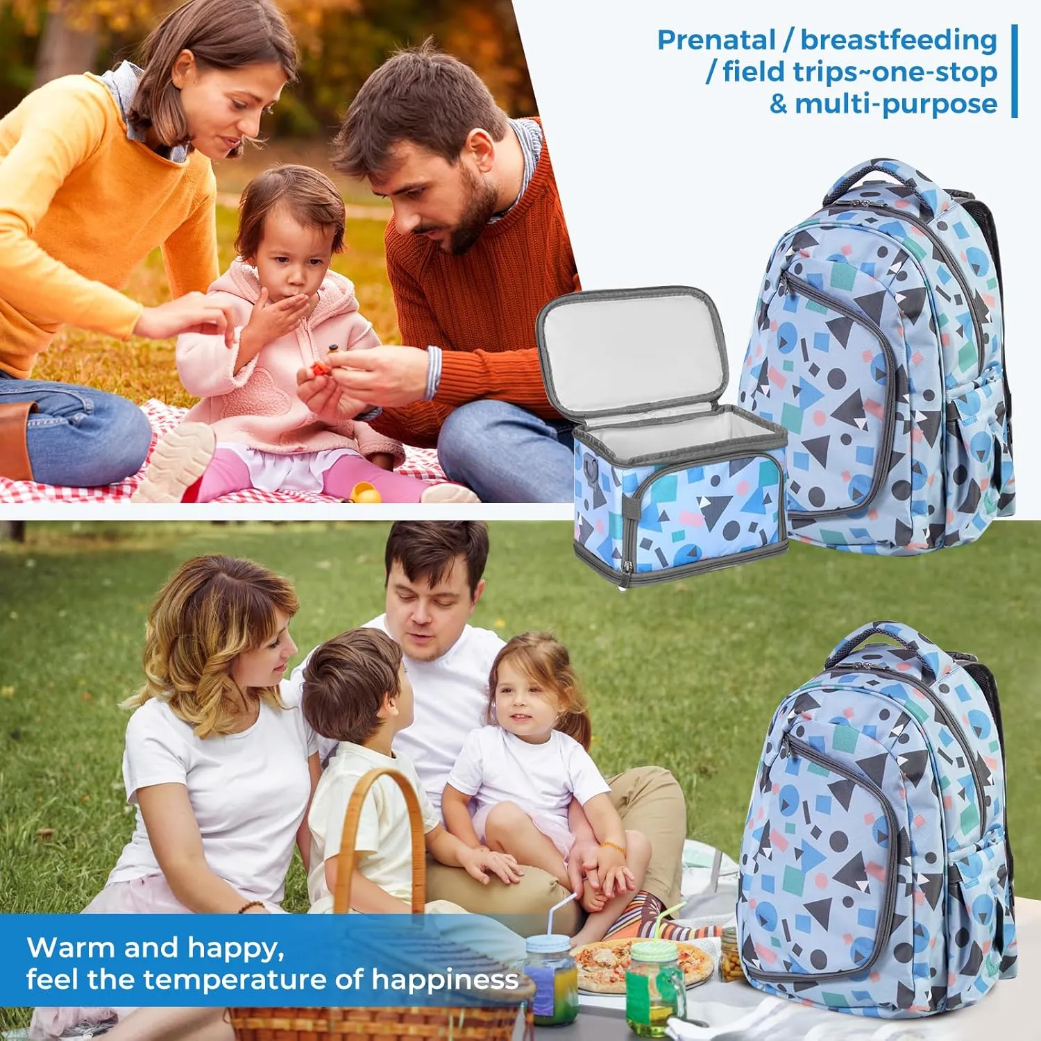 Diaper Bag Backpack With Travel Insulated Bag Set, Travel Back Pack Baby Diaper Changing Bags Diaper Backpack For Mom Dad Baby, Set of 2 - Sky Blue