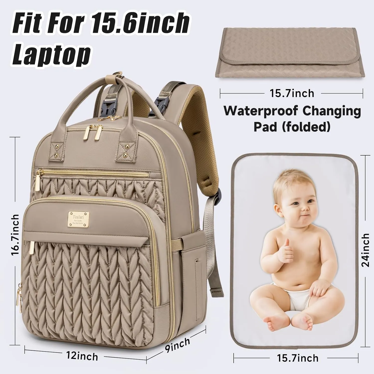 Diaper Bag Backpack,Stylish Baby Diaper Bag,Waterproof Travel Diaper Backpacks Baby Bags with Changing Pad,Stroller Straps,Insulated Pockets (Khaki)