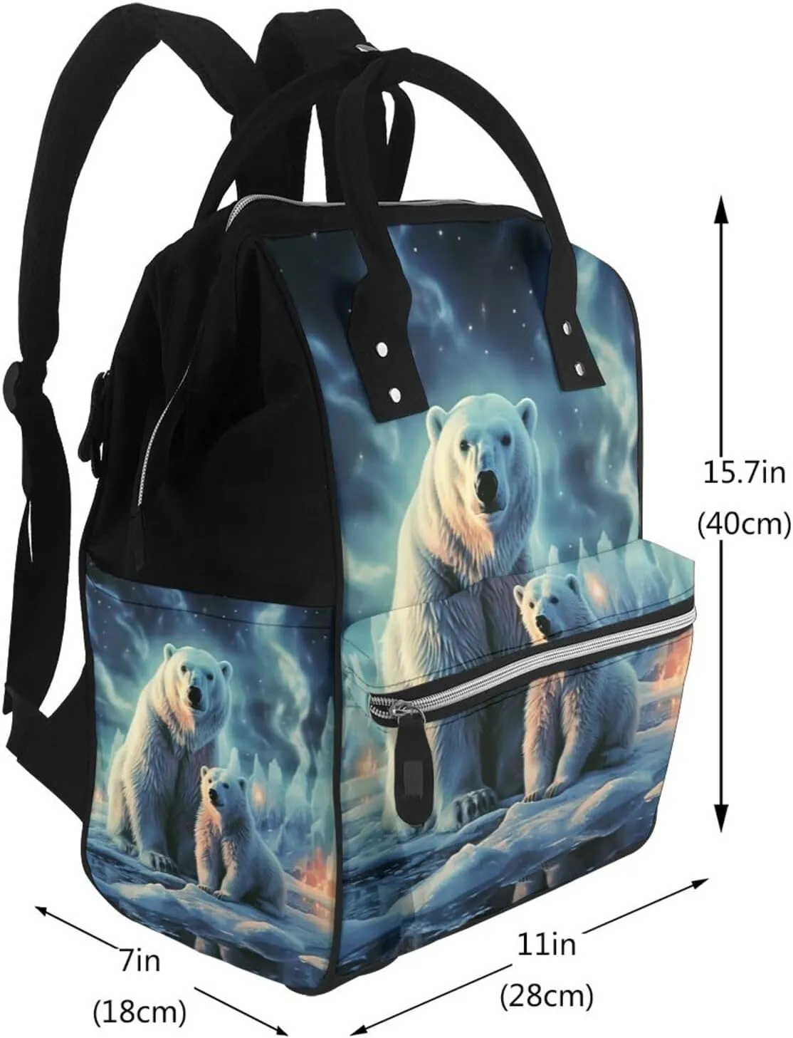 Diaper Bag Nappy Backpack Baby Bag Black and White Octopus and Ship Mummy Backpack Multifunction Changing Bags for Travel, Polar Bears Northern Lights, One Size