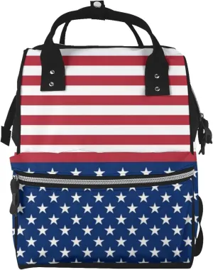 Diaper Bag Nappy Backpack Baby Bag British Flag Mummy Backpack Multifunction Changing Bags for Travel, American Flag Stars Stripes, One Size