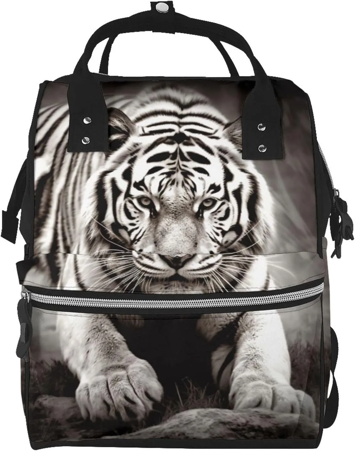 Diaper Bag Nappy Backpack Baby Bag British Flag Mummy Backpack Multifunction Changing Bags for Travel, Black White Tiger, One Size