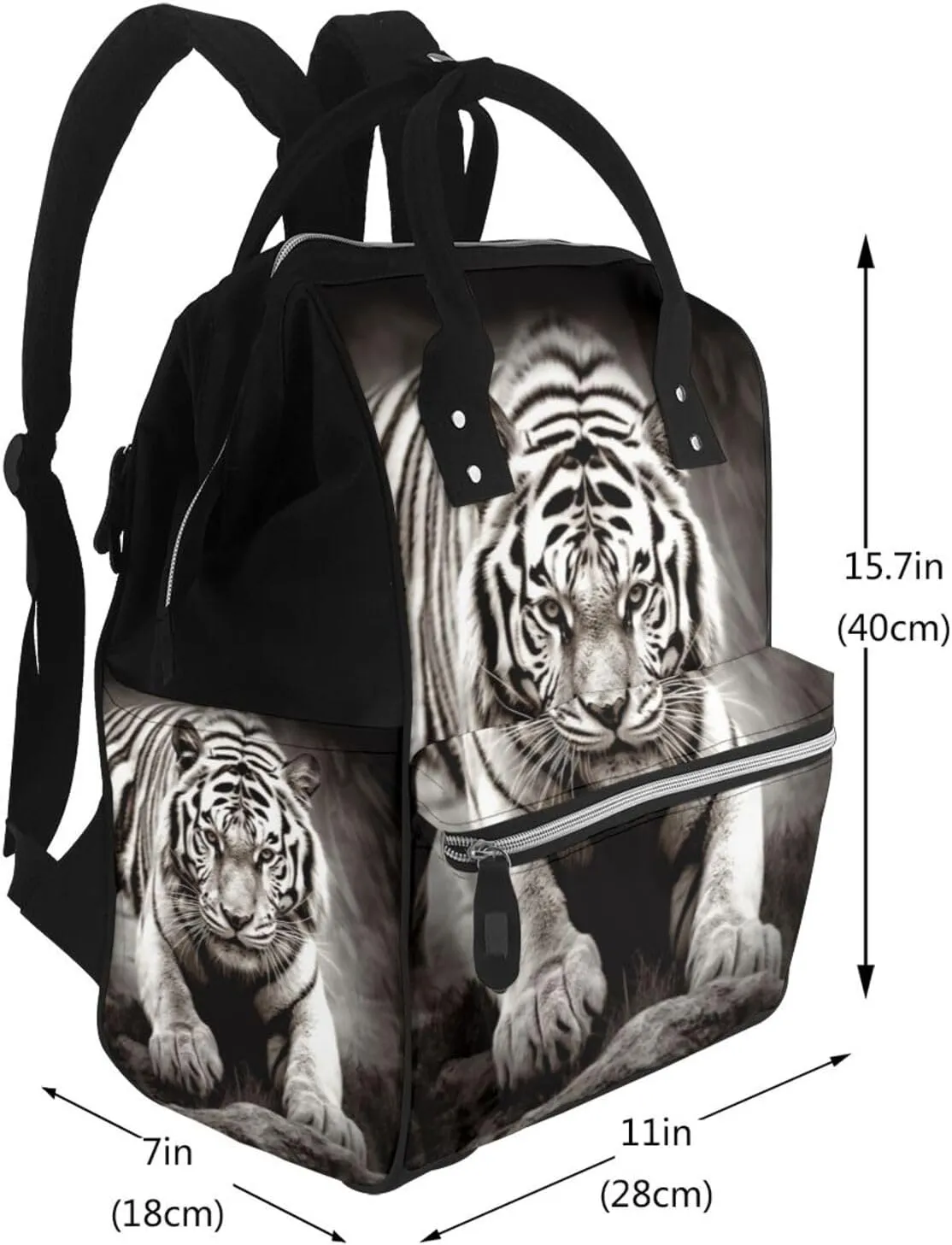 Diaper Bag Nappy Backpack Baby Bag British Flag Mummy Backpack Multifunction Changing Bags for Travel, Black White Tiger, One Size