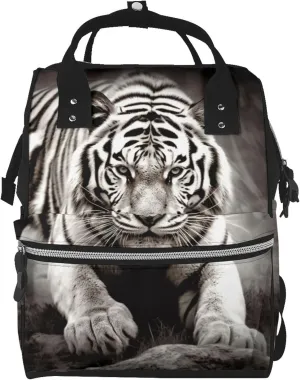 Diaper Bag Nappy Backpack Baby Bag British Flag Mummy Backpack Multifunction Changing Bags for Travel, Black White Tiger, One Size