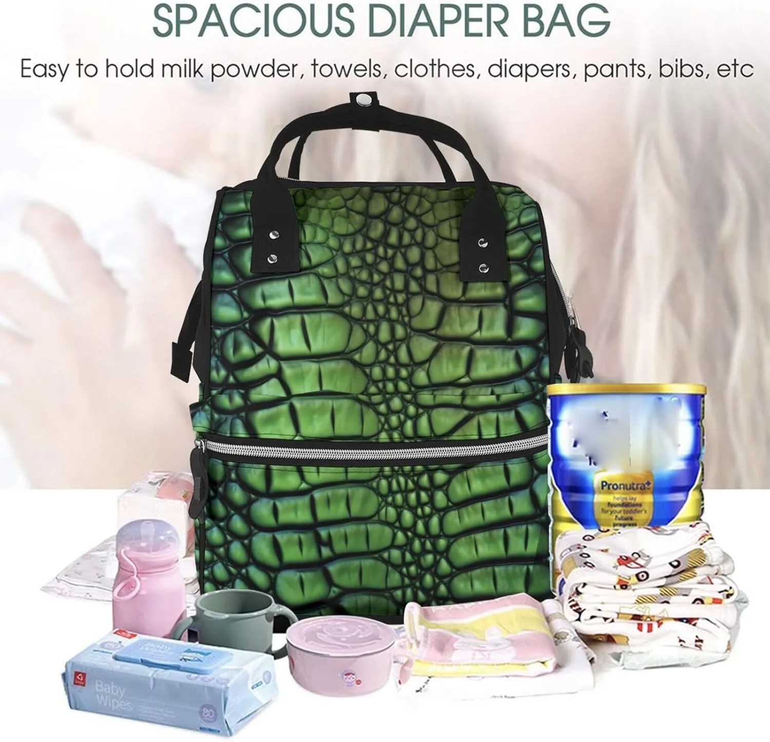Diaper Bag Nappy Backpack Baby Bag Cactus Floral Bloom Mummy Backpack Multifunction Changing Bags for Travel, Alligator Skin, One Size