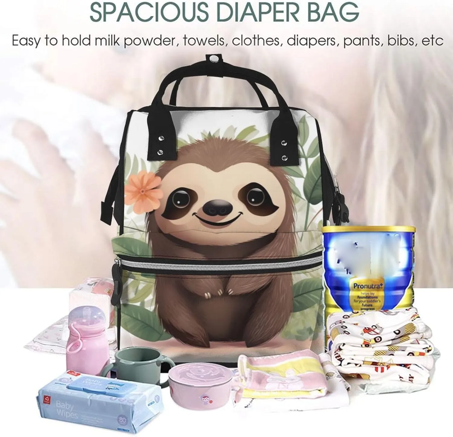 Diaper Bag Nappy Backpack Baby Bag Native American1 Mummy Backpack Multifunction Changing Bags for Travel, Cute Cartoon Sloth, One Size