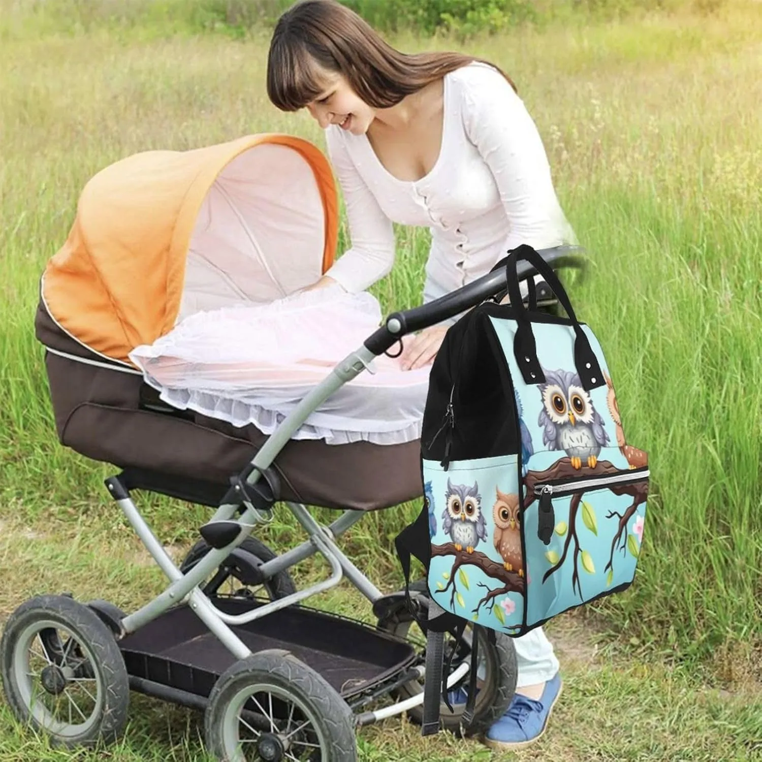 Diaper Bag Nappy Backpack Baby Bag Squirrel Animal Mummy Backpack Multifunction Changing Bags for Travel, Owls on a Branch, One Size