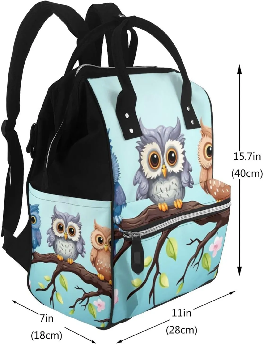 Diaper Bag Nappy Backpack Baby Bag Squirrel Animal Mummy Backpack Multifunction Changing Bags for Travel, Owls on a Branch, One Size