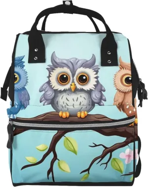 Diaper Bag Nappy Backpack Baby Bag Squirrel Animal Mummy Backpack Multifunction Changing Bags for Travel, Owls on a Branch, One Size