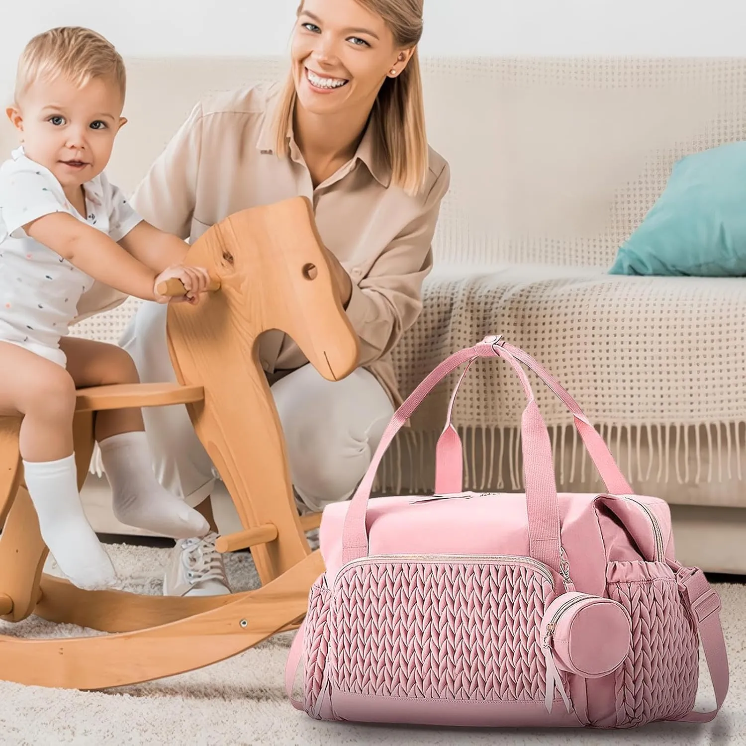 Diaper Bag Organizer - Baby Diaper Bag With Pacifier Case | Large Travel Diaperr Tote | Diaperrr Tote For Mom And Dad | Child