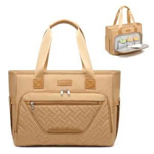 Diaper Bag Tote, Large Capacity Travel Diaper Tote Bags, Large Mommy Bag for Hospital, Travel Diaper Tote Messenger Purse, Baby Bag with 16 Inch Laptop Compartment (Light Brown)