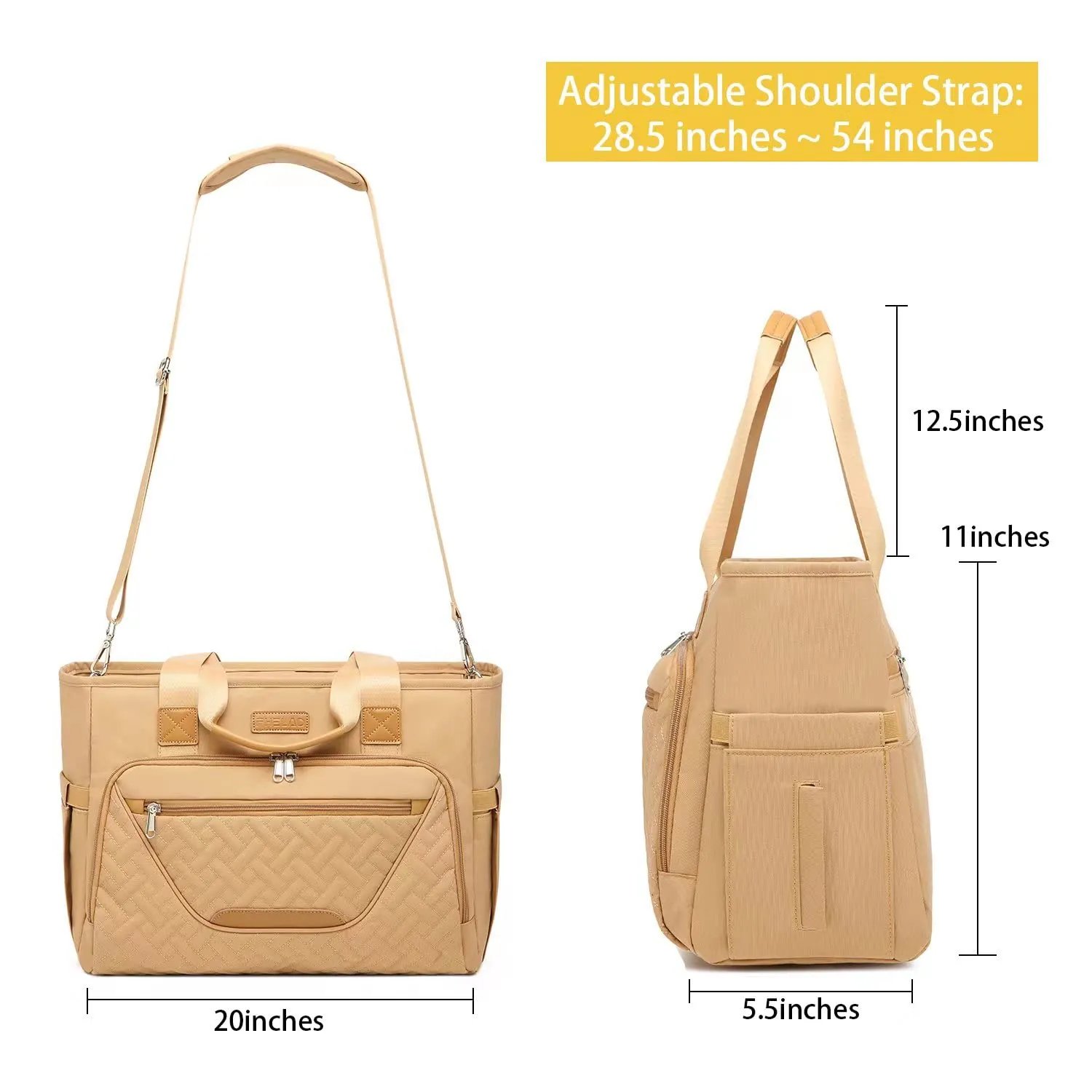 Diaper Bag Tote, Large Capacity Travel Diaper Tote Bags, Large Mommy Bag for Hospital, Travel Diaper Tote Messenger Purse, Baby Bag with 16 Inch Laptop Compartment (Light Brown)