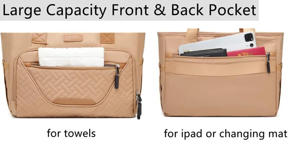 Diaper Bag Tote, Large Capacity Travel Diaper Tote Bags, Large Mommy Bag for Hospital, Travel Diaper Tote Messenger Purse, Baby Bag with 16 Inch Laptop Compartment (Light Brown)