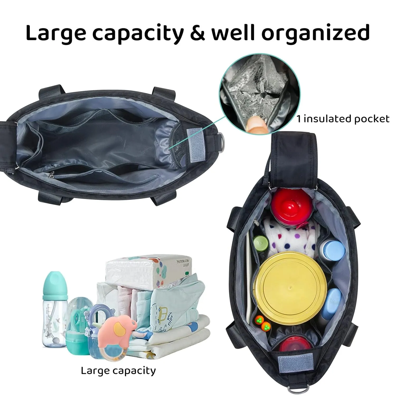 Diaper Bag Tote Satchel Waterproof Messenger Diaper Bags for Mom and Dad Multifunction Large Travel Tote Bags (Black)