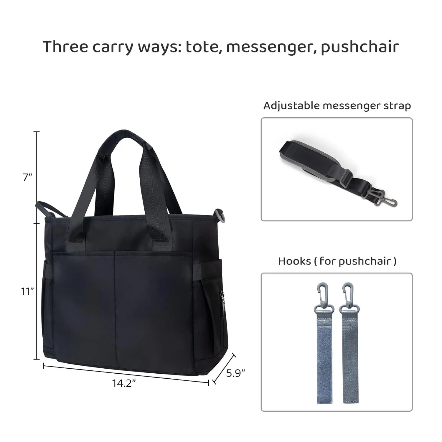 Diaper Bag Tote Satchel Waterproof Messenger Diaper Bags for Mom and Dad Multifunction Large Travel Tote Bags (Black)