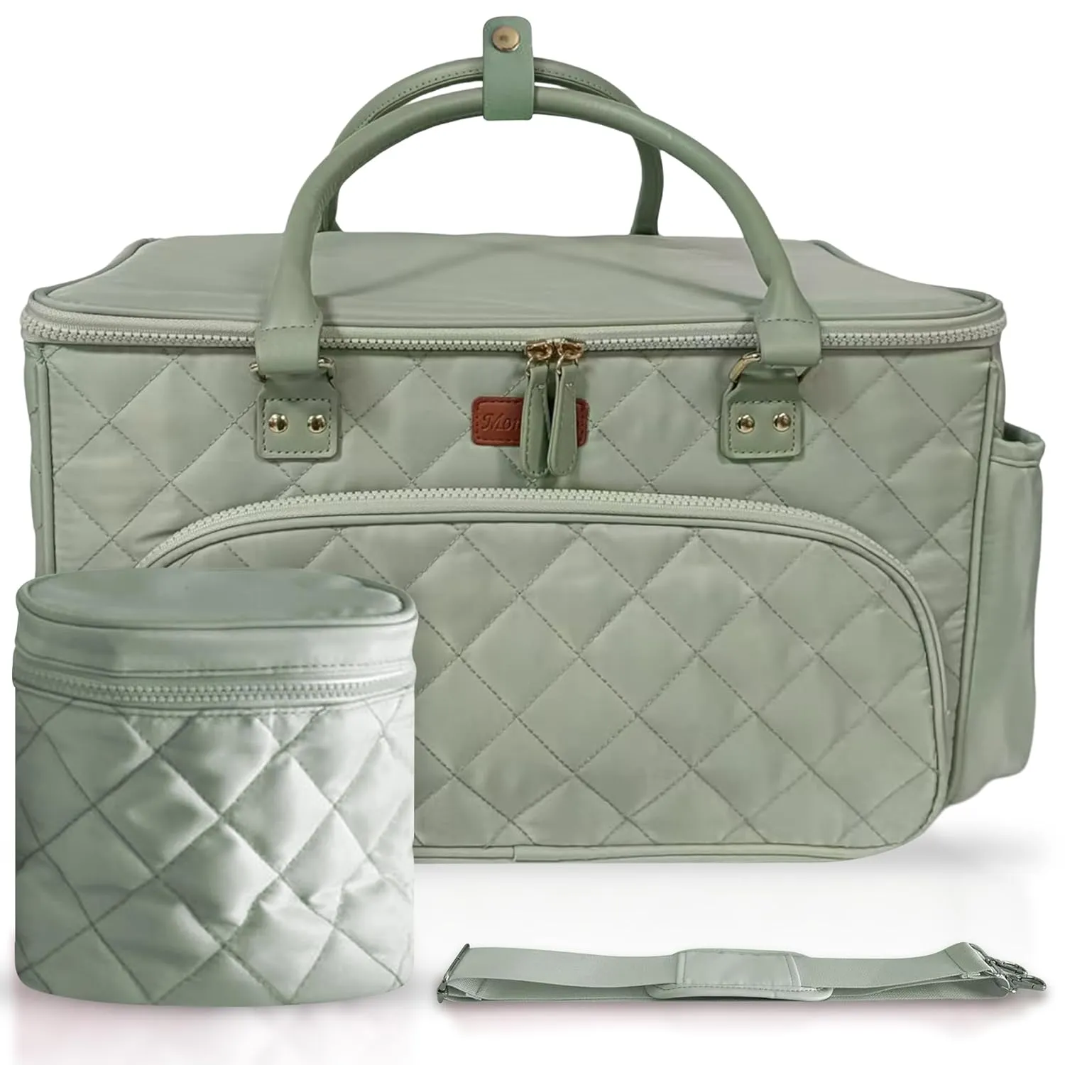 Diaper Bag Tote with Dividers, Zipper, Top Cover and Strap, Larger Size with insulated storage bag - Green