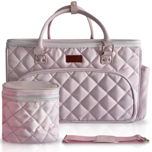 Diaper Bag Tote with Dividers, Zipper, Top Cover and Strap, Larger Size with insulated storage bag - Pink