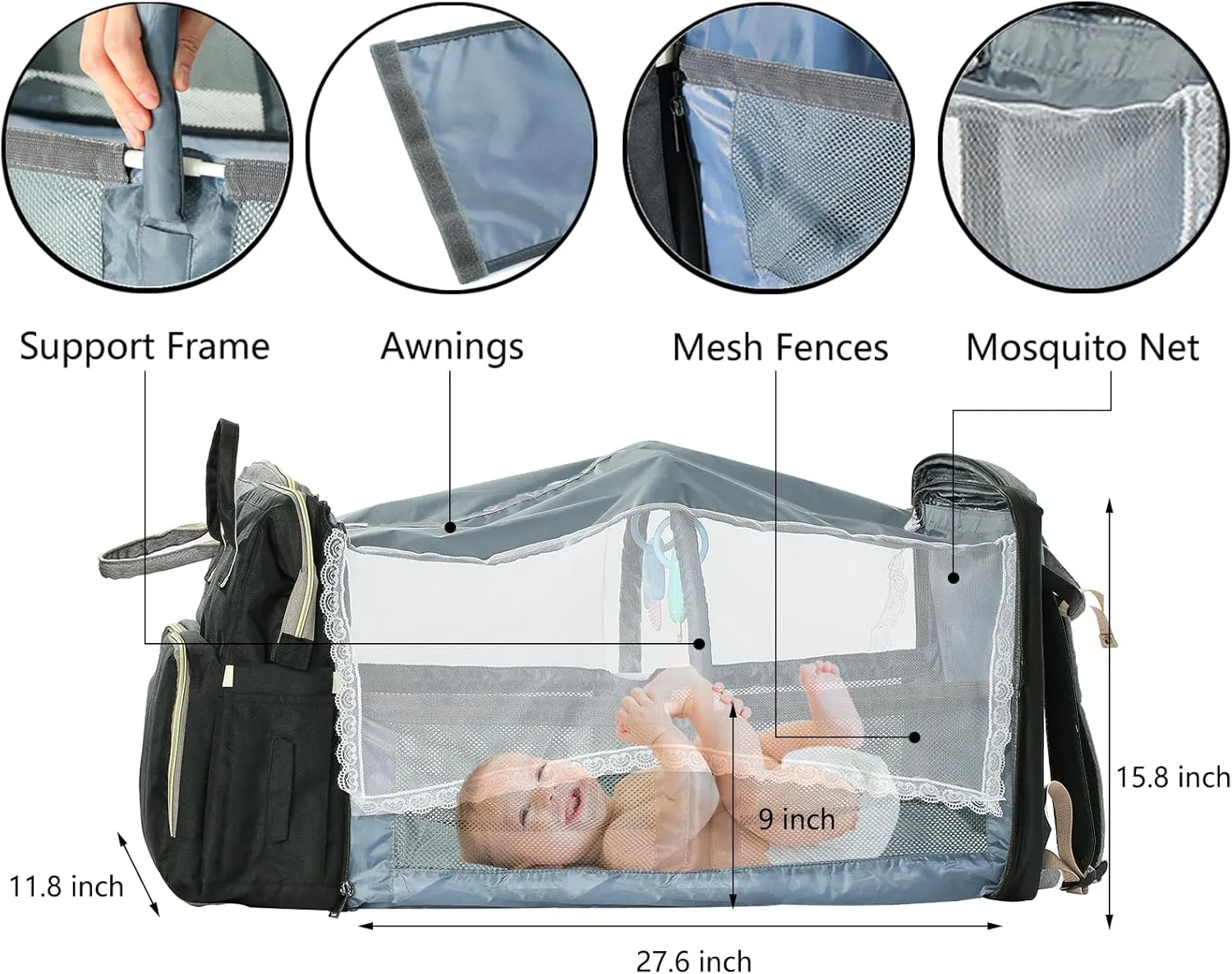 Diaper Bag with Changing Station, Large Diaper Bag Backpack, Multifunctional Baby Diaper Bag (Black)