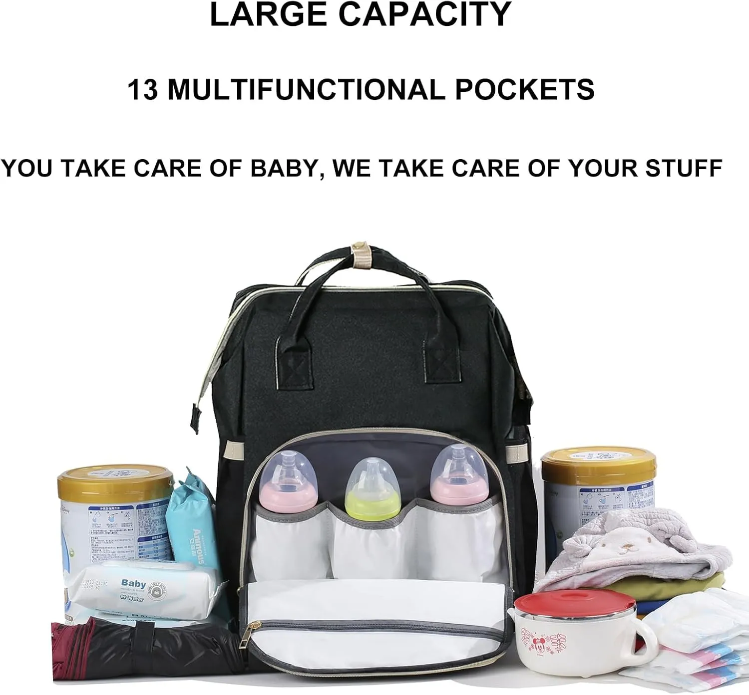 Diaper Bag with Changing Station, Large Diaper Bag Backpack, Multifunctional Baby Diaper Bag (Black)