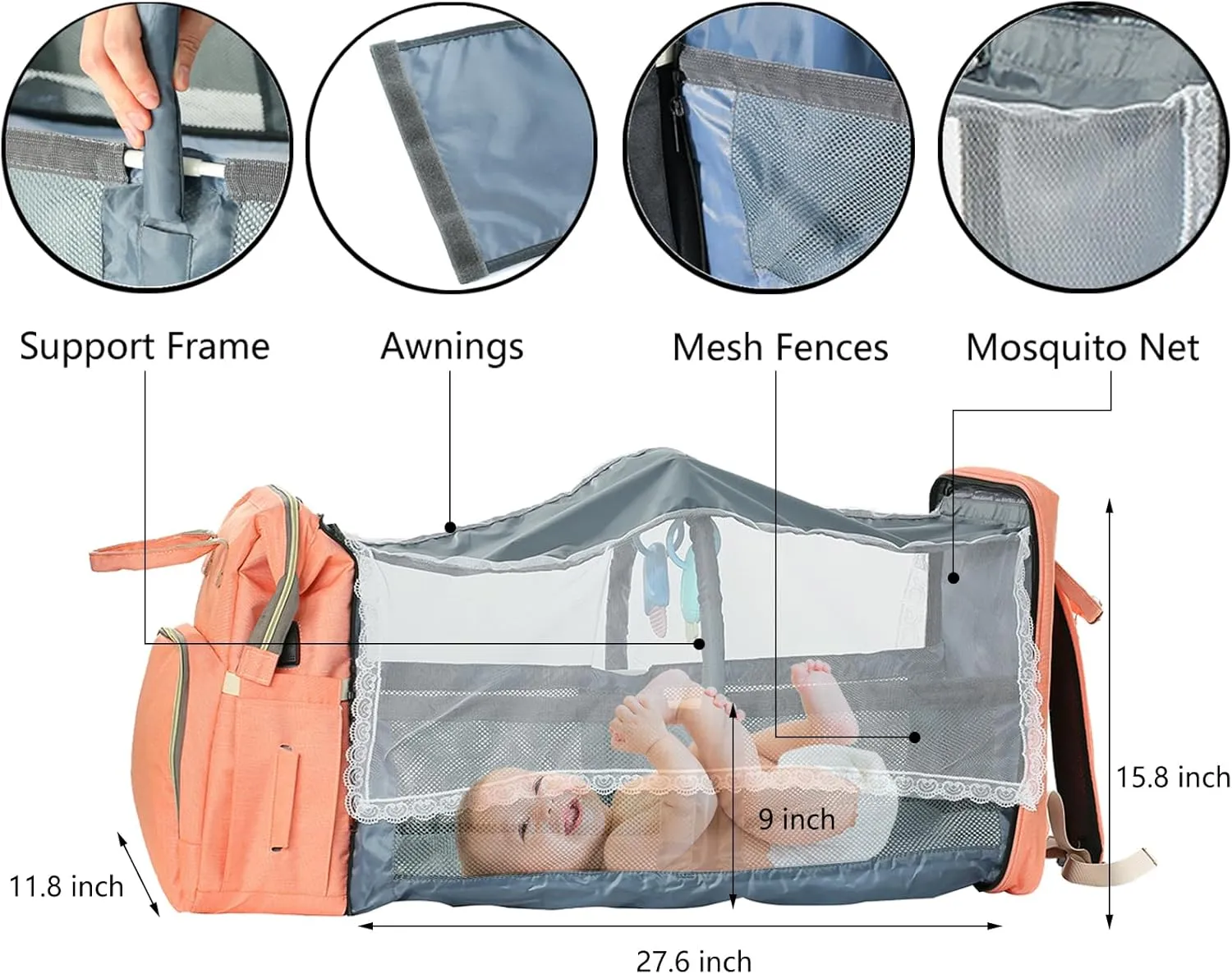 Diaper Bag with Changing Station, Large Diaper Bag Backpack, Multifunctional Baby Diaper Bag (Pink)