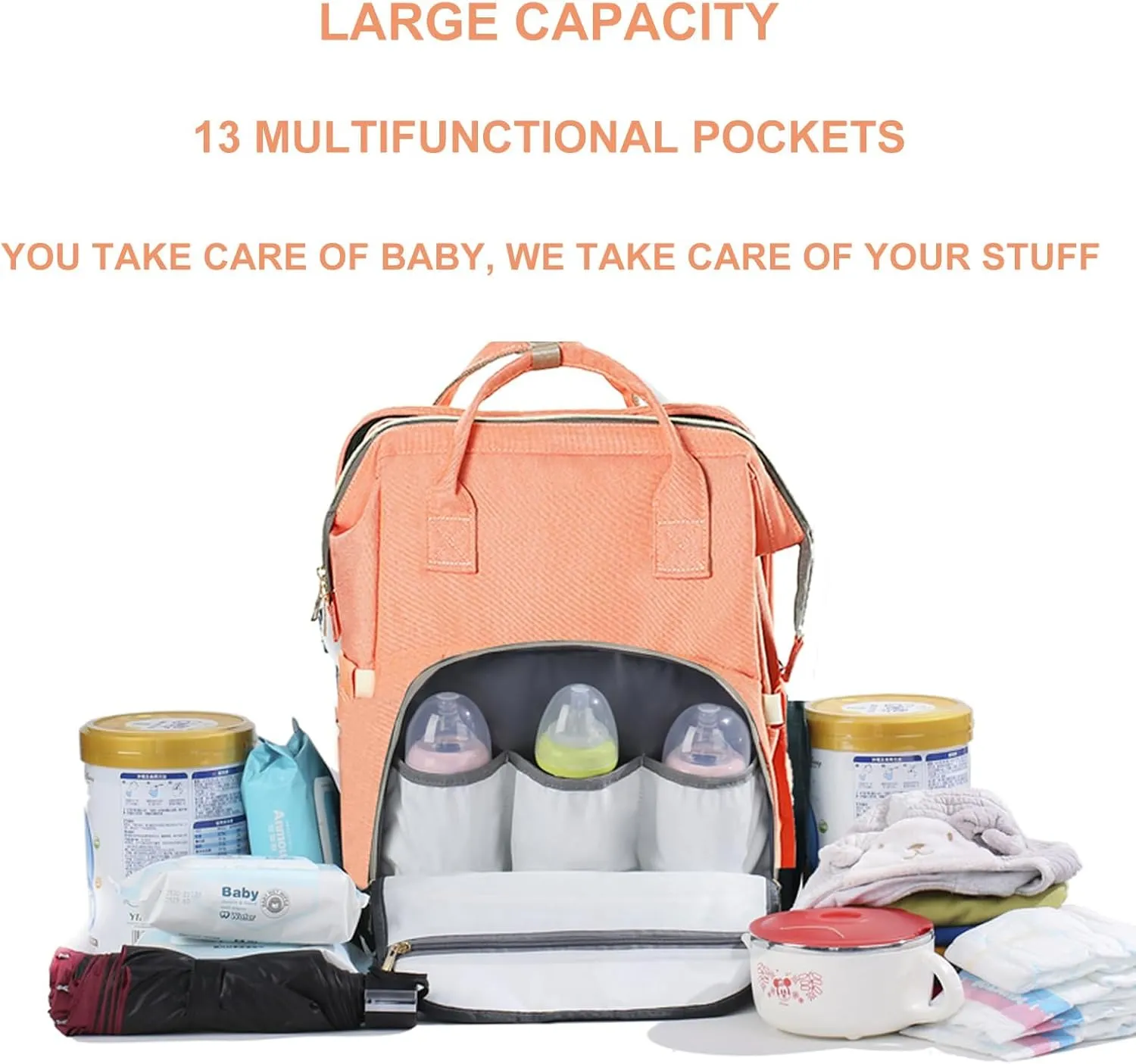 Diaper Bag with Changing Station, Large Diaper Bag Backpack, Multifunctional Baby Diaper Bag (Pink)