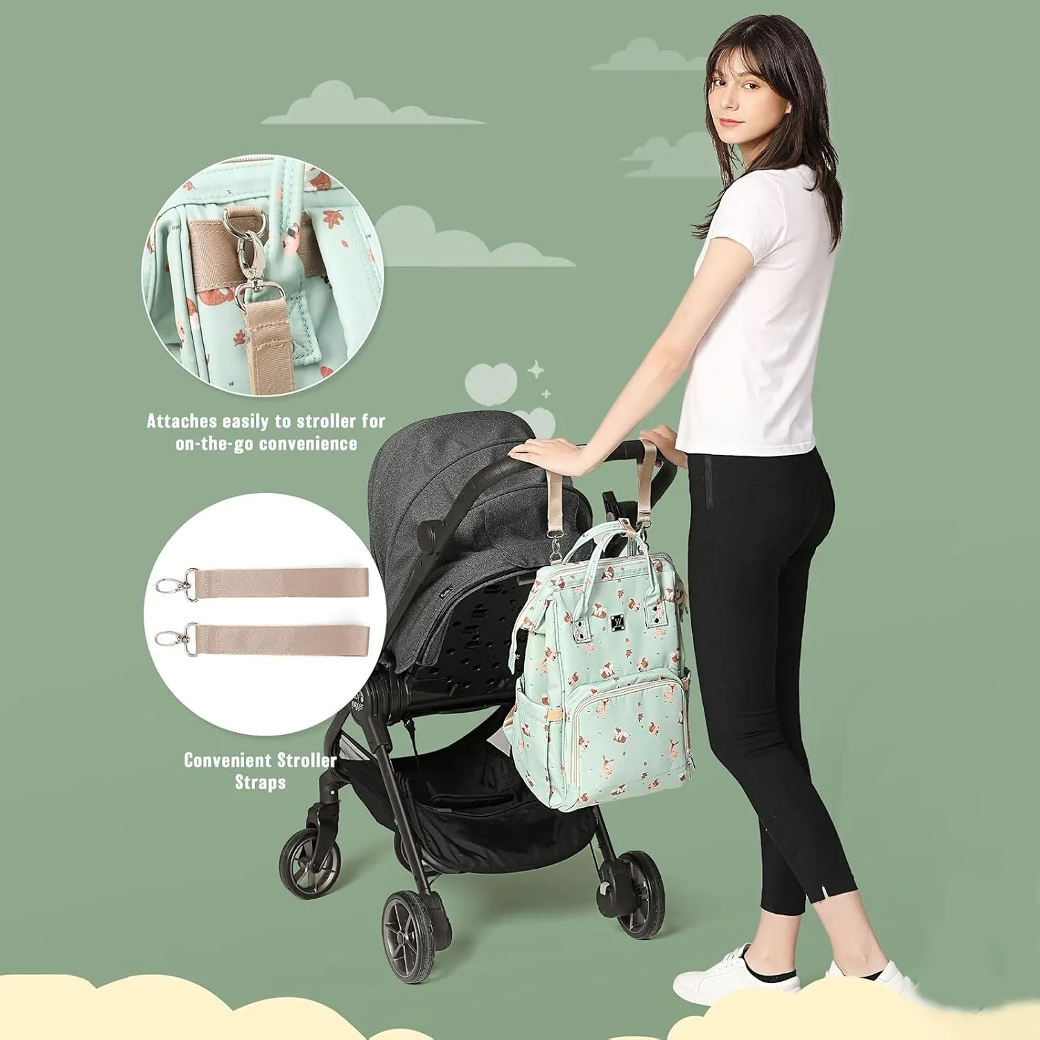 Diaper Bags Backpack for Mom Dad Baby Care Bag Maternity Nappy Bags for Boys Girls Large Green Pañaleras para bebe Baby Changing Bag Large Capacity Waterproof Multifunction Travel Backpack