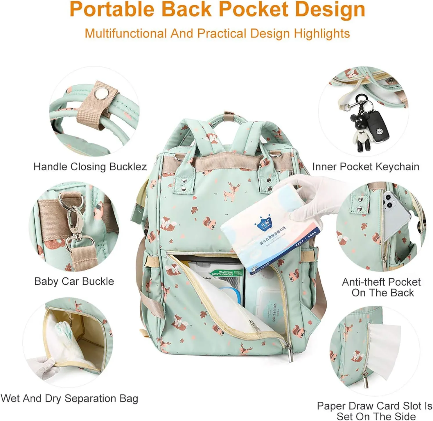 Diaper Bags Backpack for Mom Dad Baby Care Bag Maternity Nappy Bags for Boys Girls Large Green Pañaleras para bebe Baby Changing Bag Large Capacity Waterproof Multifunction Travel Backpack