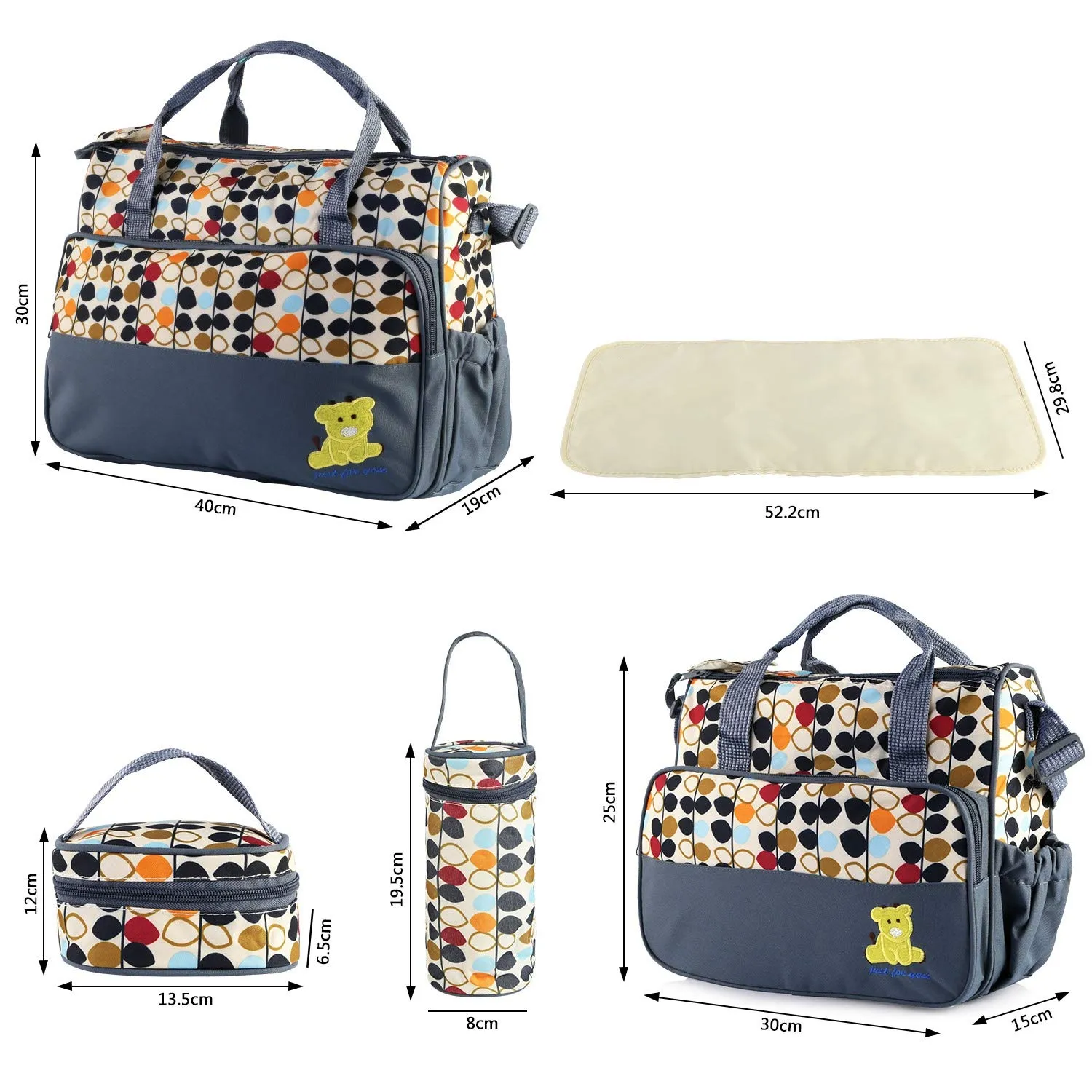 Diaper Bags Tote,5Pcs baby diaper Convertible Baby Bags with Changing Pad & Insulated Pockets for Mom, Multifunction Mommy bag Large Storage for baby things baby bottle/Baby Nappy/Clothes for outside