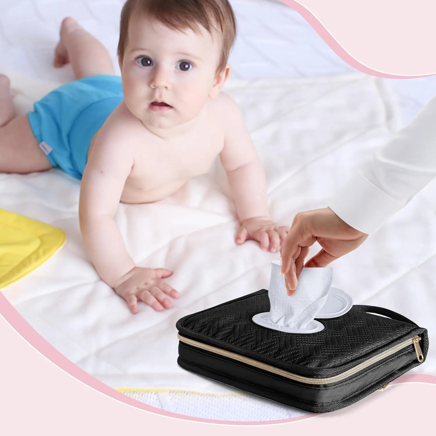 Diaper Clutch Bag with 2 Pieces Wipes Dispensers, Small Diaper Bag with Multiple Pockets for Storage of Baby Necessities, Baby Travel Essential, Black