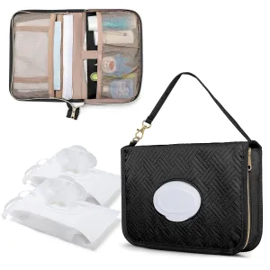Diaper Clutch Bag with 2 Pieces Wipes Dispensers, Small Diaper Bag with Multiple Pockets for Storage of Baby Necessities, Baby Travel Essential, Black
