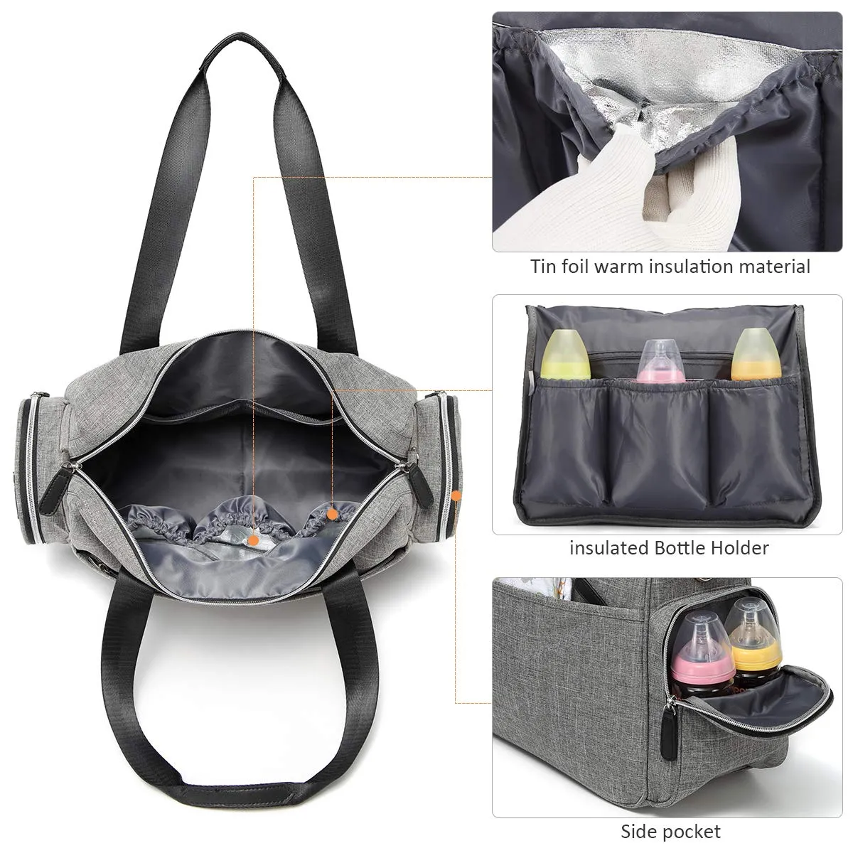 Diaper Tote Bag Diaper Bag,Travel Diaper Carry Bag, Baby Nappy Diaper Bag for Mom Grils Unisex Maternit. Multi Pocket, Tote Bag Beach Bag Travel Handbag Canva Large(Black)