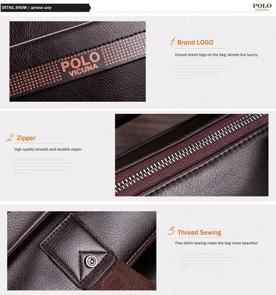 Discounted rates VICUNA Bag Men bolsa Bag Famous Laptop Shoulder Brand Leather Promotion Business Man Dot Luxury Simple Bag maleta Well-tested Briefcase POLO
