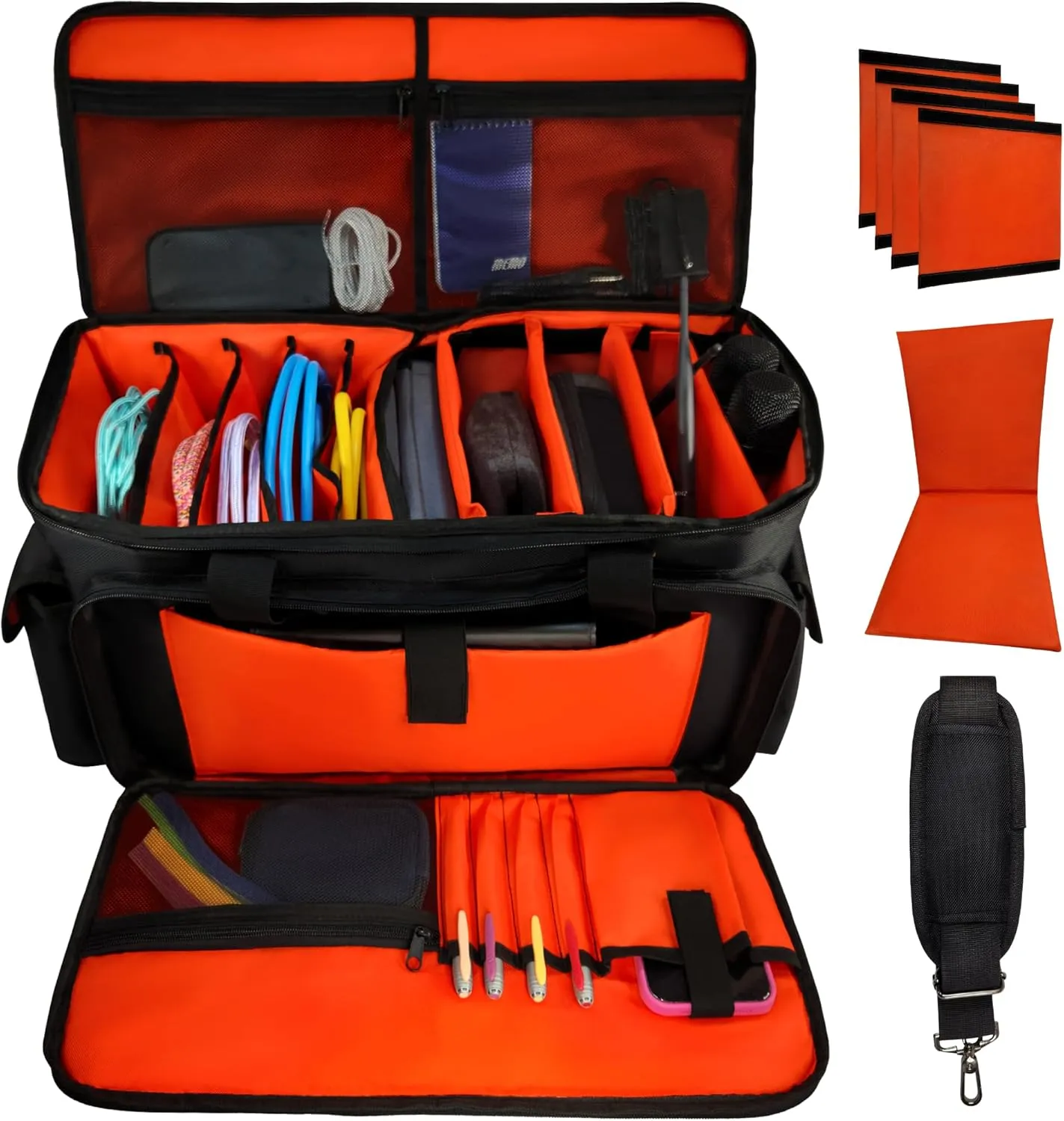 DJ Cable File Gig Bag with Detachable Dividers | 1680D Fabric | For DJ Gear, Sound Equipment & Accessories | Padded Storage for Mics, Lighting, Camera, Pedals, Cords