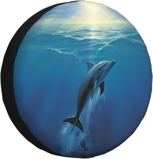 Dolphin Tire Cover Outdoor Waterproof Snow Sun Rain Wheel Cover Portable Wheel Bags Camper Spare Tire Cover Universal Car Tire Protectors for Trailer RV SUV