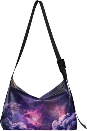 Dreamscape Galaxy Womens Shoulder Bag Hobo Crossbody Leather Casual Tote Bag for Women Large Purple Nebula Handbag Shopping Bag