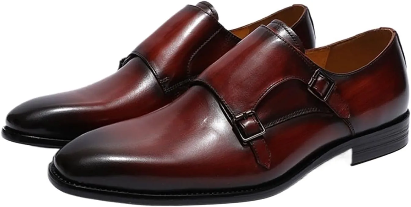 Dress Shoes for Men Handmade Genuine Leather Men's Oxfords Double Buckle Monk Strap Dress Shoes Classic Formal Footwear