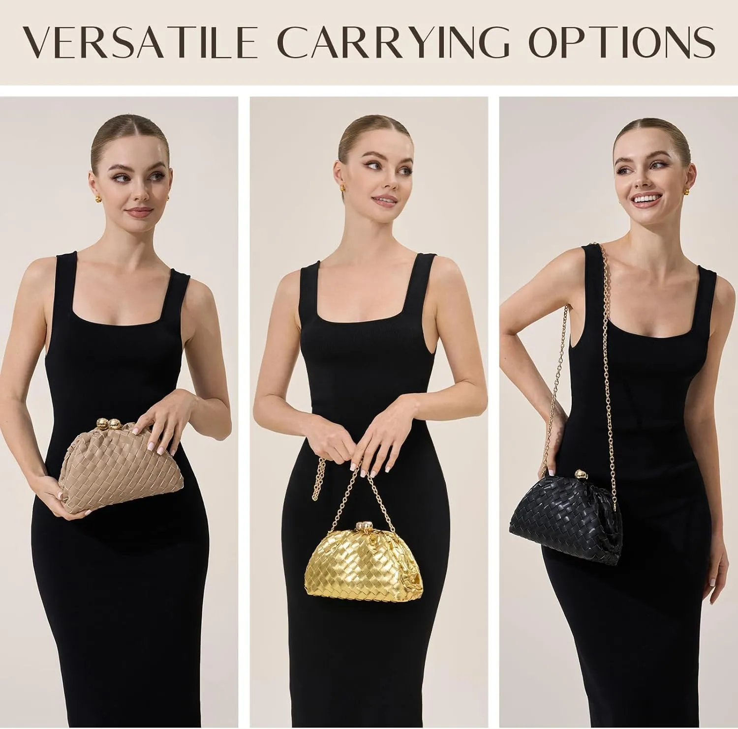 Dressy Woven Clutch Purses for Women Evening Wedding Formal Occasion,Dumpling Crossbody Shoulder Handbags for Women