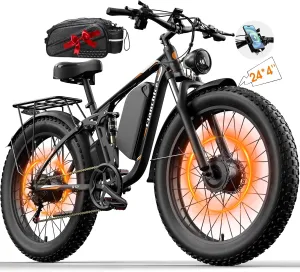 Dual Motor 3000W/4000W/5000W Peak Electric Bike for Adults-Women-Men, 52V 30AH/23AH Long Range Ebike Fat Tire, 37-41-45MPH Fast Electric Bicycle Dirt Bike