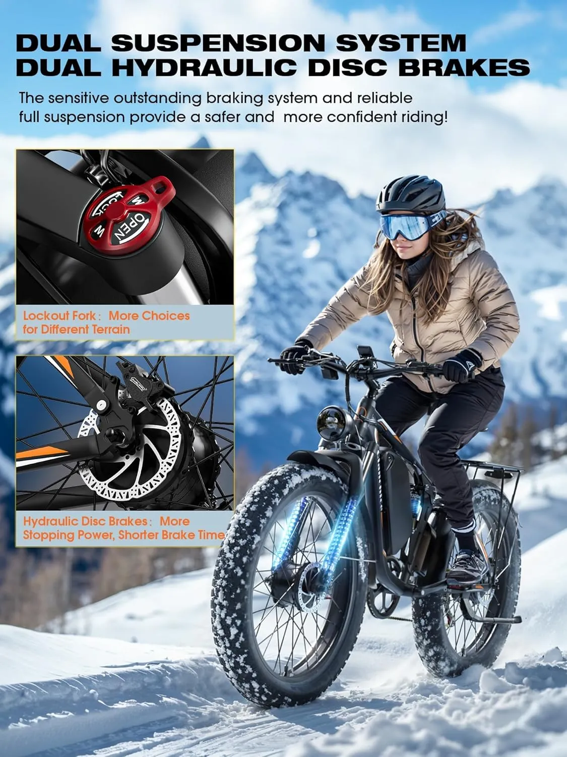 Dual Motor 3000W/4000W/5000W Peak Electric Bike for Adults-Women-Men, 52V 30AH/23AH Long Range Ebike Fat Tire, 37-41-45MPH Fast Electric Bicycle Dirt Bike