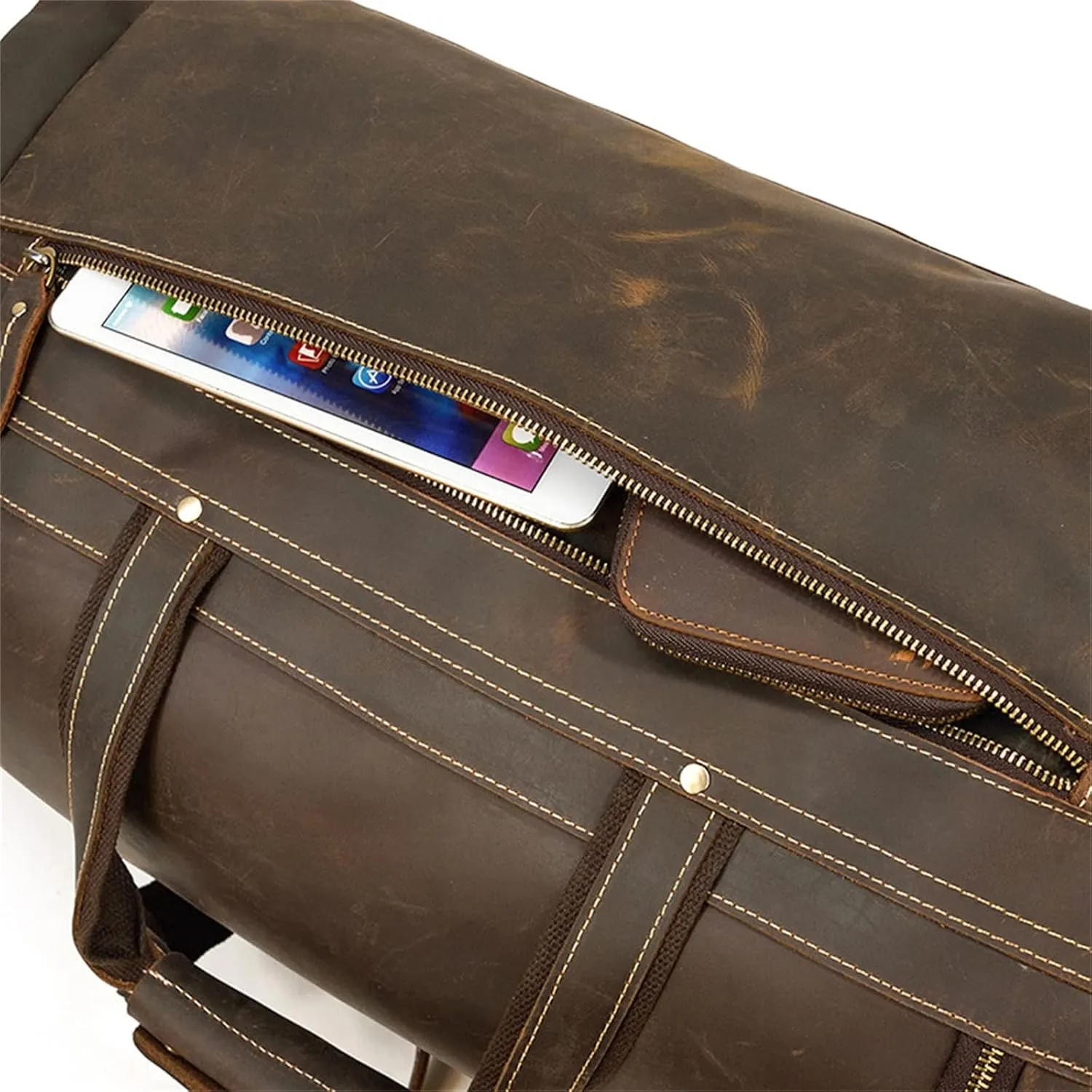Duffle Bag Men's Leather Handbag Vintage Luggage Bag Business Bag for Travel, Workout