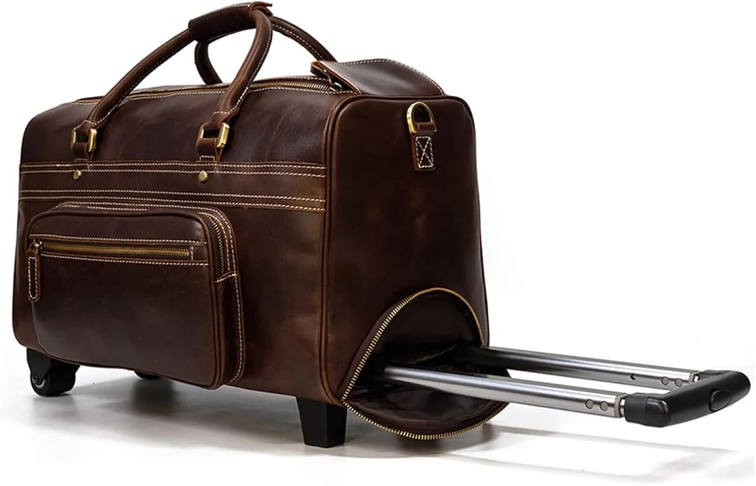Duffle Bag Men's Leather Trolley Case Retro Leather Travel Bag for Travel, Workout