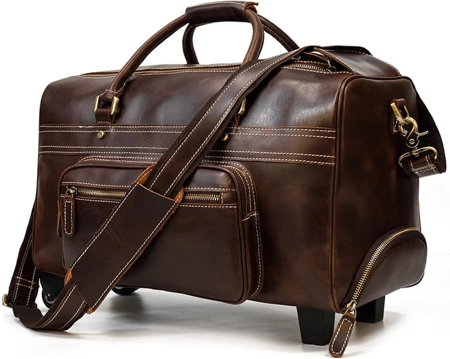 Duffle Bag Men's Leather Trolley Case Retro Leather Travel Bag for Travel, Workout