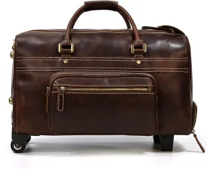 Duffle Bag Men's Leather Trolley Case Retro Leather Travel Bag for Travel, Workout