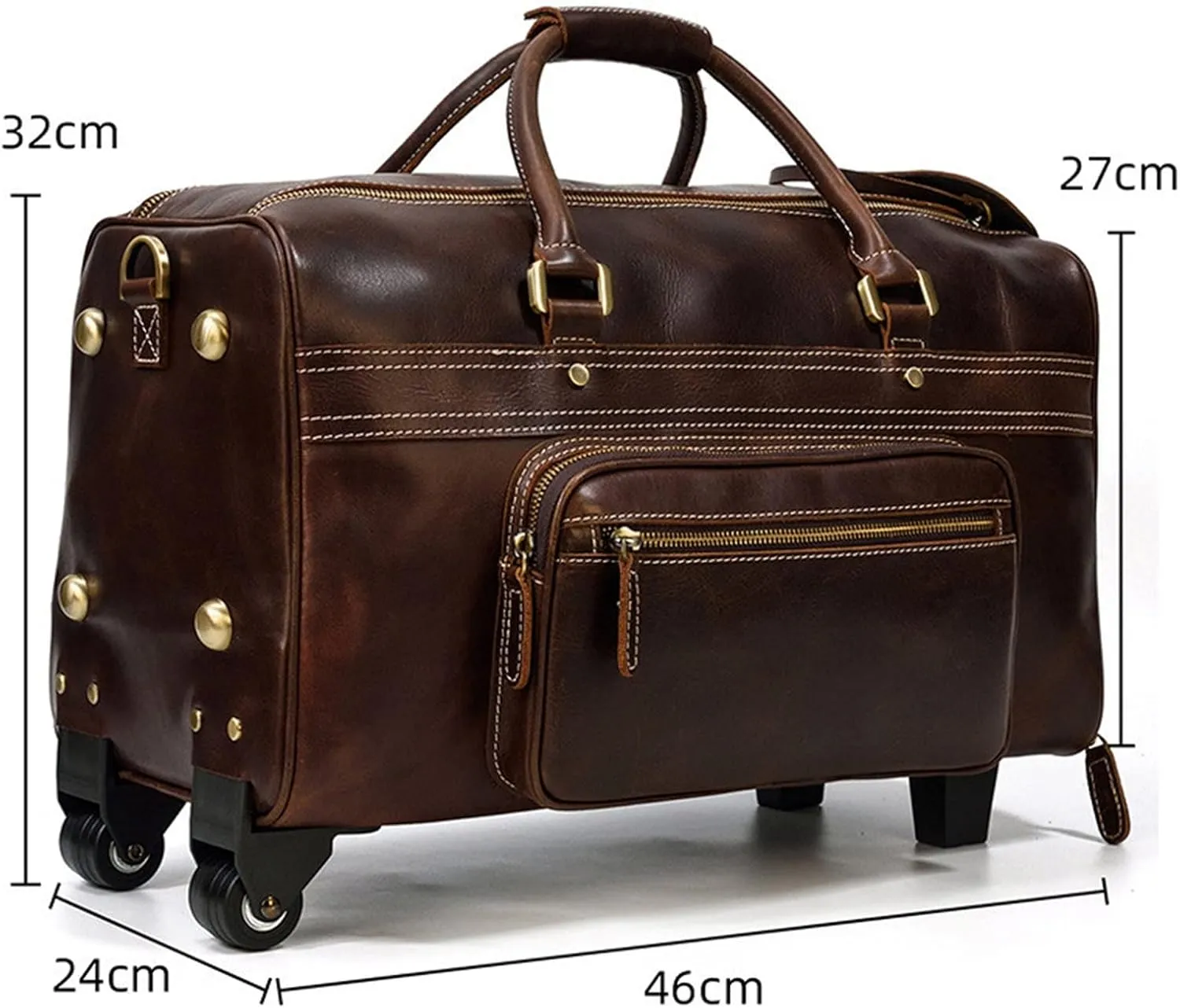 Duffle Bag Men's Leather Trolley Case Retro Leather Travel Bag for Travel, Workout