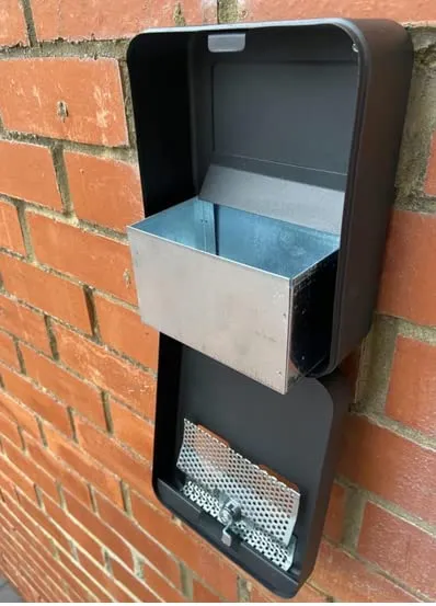 DWD® Ash bin Wall Mounted Ashtray Black Outside Pub Garden Office Restaurant Smoking Box Tray Cigarette Removable Steel ash bin with lockable drop-down front for security 20cm H x 16cm W x 8.5cm D