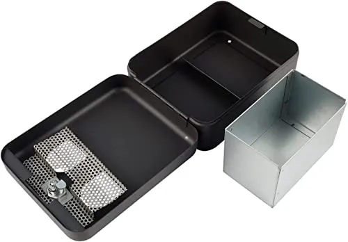 DWD® Ash bin Wall Mounted Ashtray Black Outside Pub Garden Office Restaurant Smoking Box Tray Cigarette Removable Steel ash bin with lockable drop-down front for security 20cm H x 16cm W x 8.5cm D