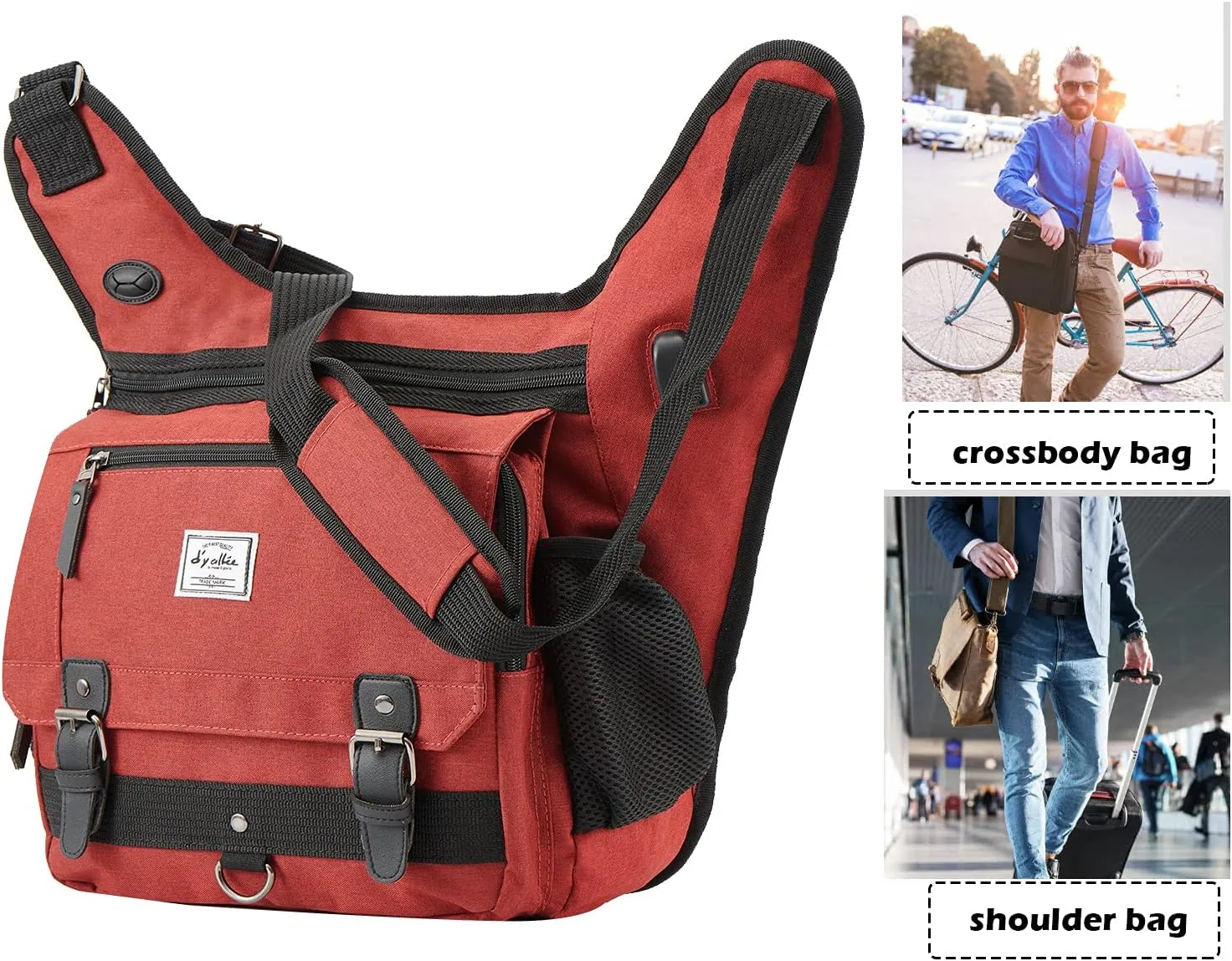d'yallee Crossbody Messenger Bag Men Waterproof Shoulder Business Work Bag Nylon