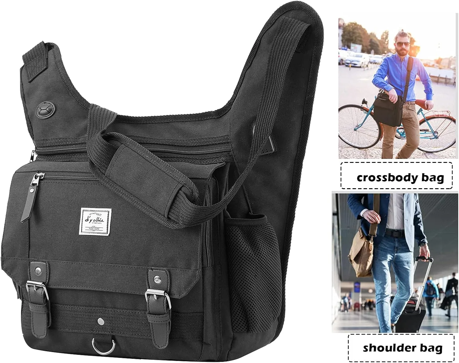 d'yallee Crossbody Messenger Bag Men Waterproof Shoulder Business Work Bag Nylon
