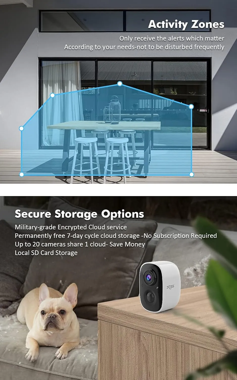 Dzees 2K Security Cameras Wireless Outdoor, Battery Powered AI Motion Detection Spotlight Siren Alarm WiFi Surveillance Indoor Home Camera, Color Night Vision, 2 Way Audio, SD/Cloud IP66, 4 Pack