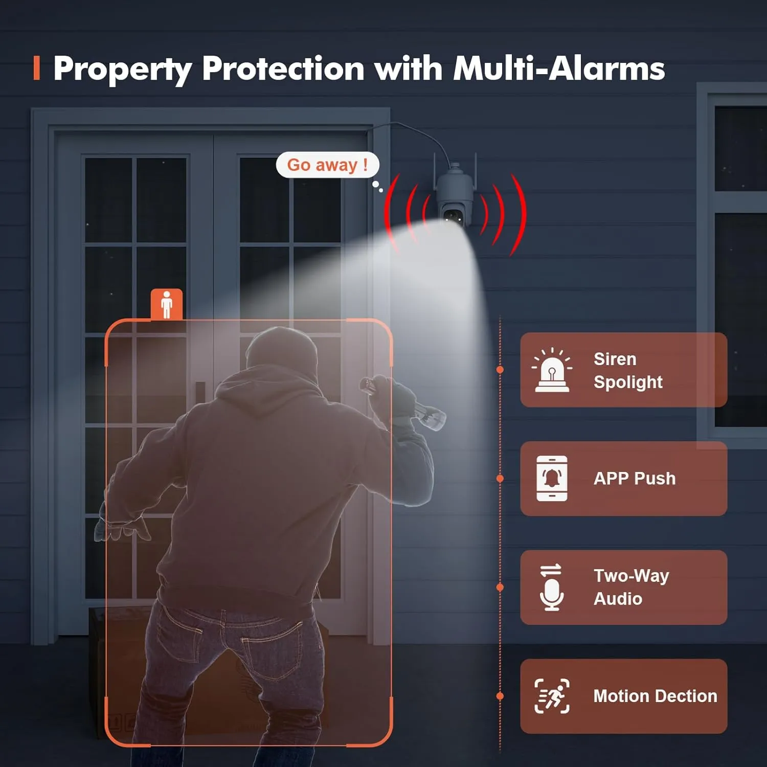 Dzees 360° PTZ Security Cameras Wireless Outdoor WiFi, 2K Powered Home Security Camera Indoor, Spotlight & Siren, Color Night Vision, 2-Way Talk, AI Motion Detection, IP66, Cloud Stroage