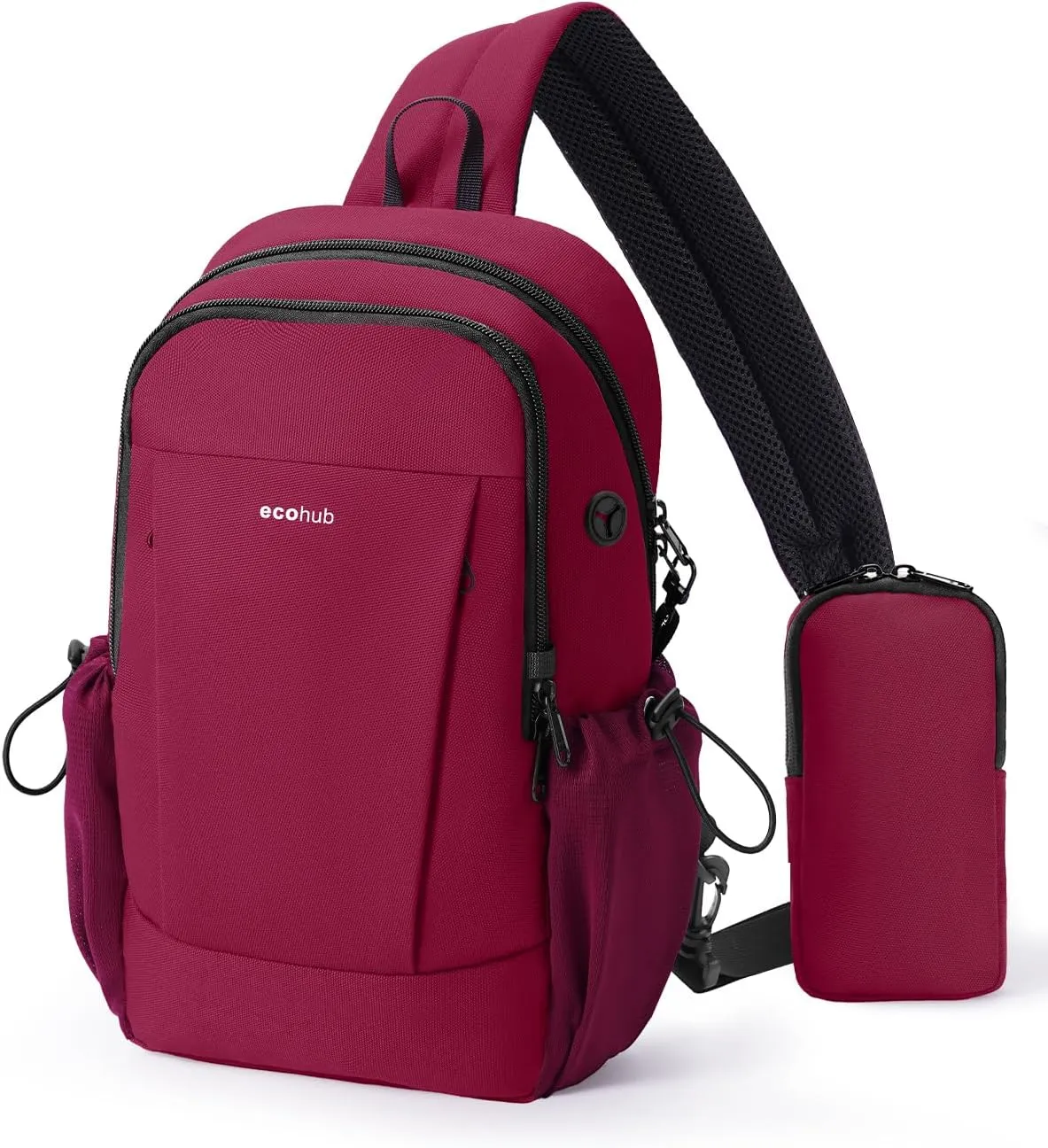 ECOHUB Crossbody Bags for Women Men, Anti-Theft RFID Blocking Sling Backpack with Sturdy SBS Zippers Water Resistant Chest Shoulder Bag Daypack with 9 Pockets Casual Outdoor Hiking, Red